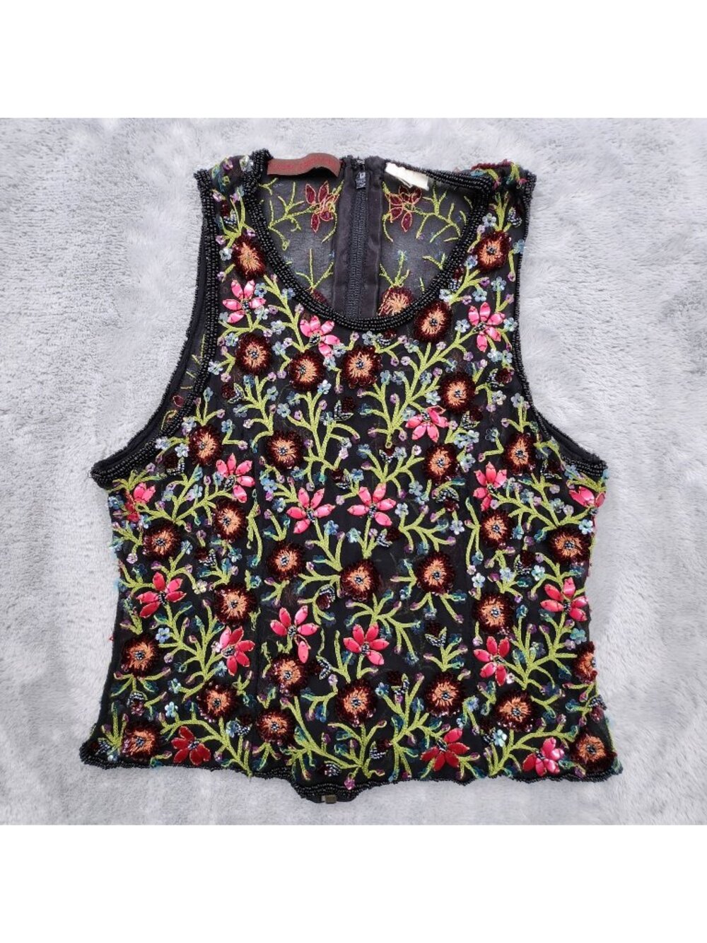 Karen Robertson Beaded Embroidered Tank Top XXS Boho Festival Ren Faire Fairy